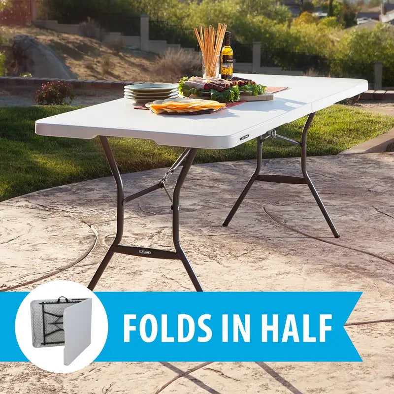 Lifetime 6 ft. Rectangle Commercial Fold-In-Half Table – White