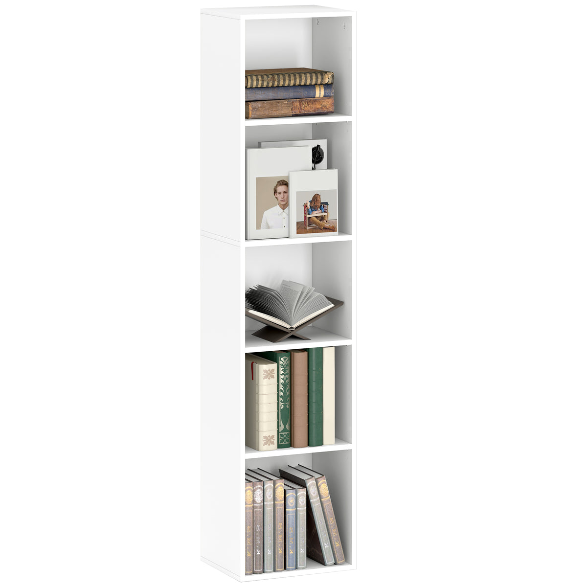 HOMCOM Bücherregal, 5 Fächer, verstellbare Regale, Holz, 30 x 24 x 133,5 cm, Weiß