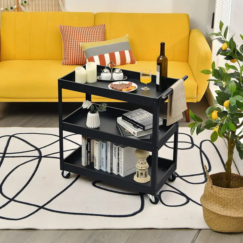 Heavy-Duty 3-Tier Utility Cart with Locking Casters for Commercial Use