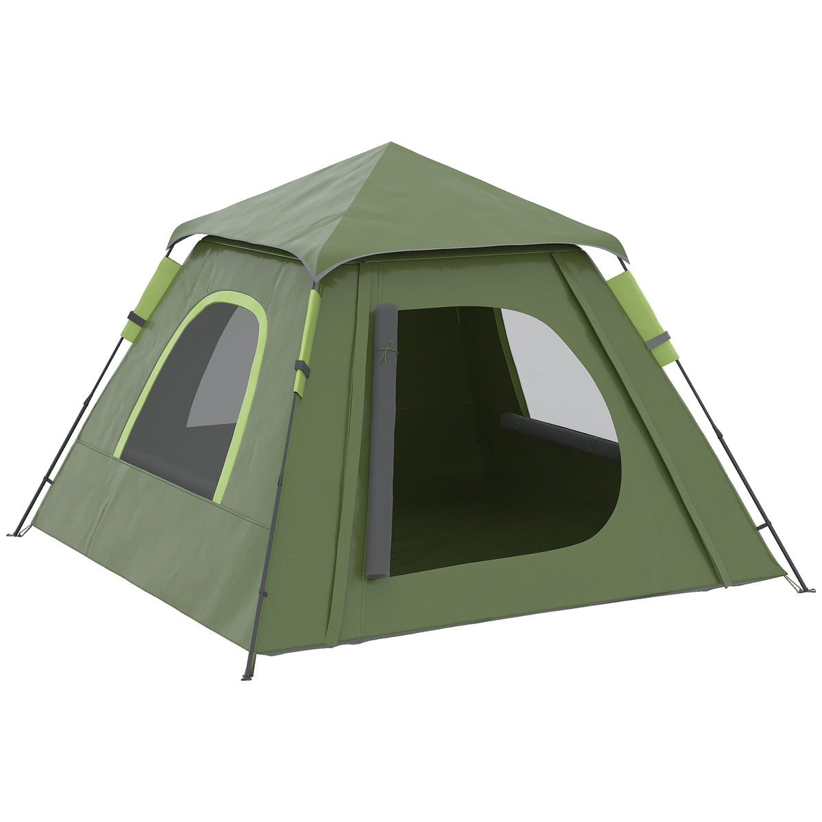 Outsunny Campingzelt 2 Personen mit Veranda, Fenstern und Reißverschlusstür, 210x210x150 cm, Grün