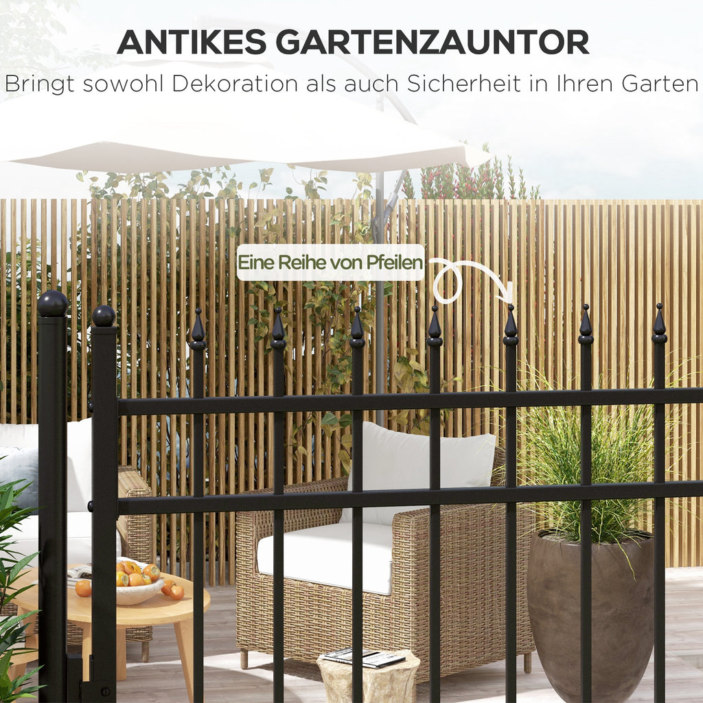 Outsunny Gartentor, Schloss und Schlüssel, dekorative Spitzen, rostfreier Stahl, 107x204cm, Schwarz