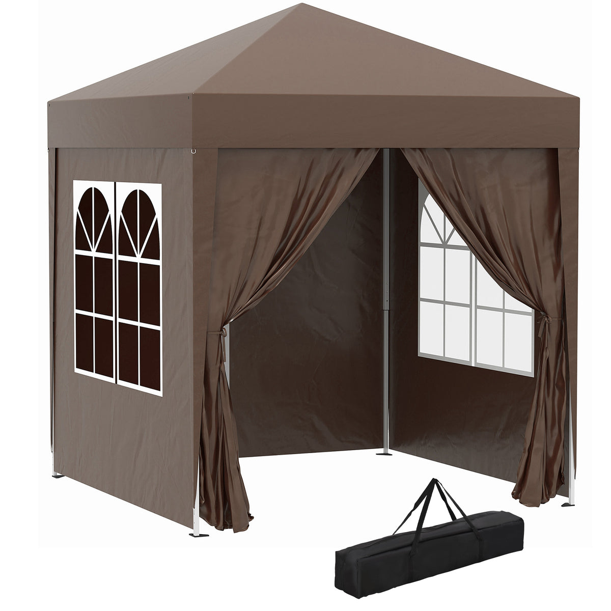Outsunny Faltpavillon, Bierzelt, 4 abnehmbare Seitenwände, 2 Fenster, Metallrahmen, 2 x 2m, Braun