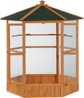 Hexagonal Wooden Outdoor Aviary Bird Cage with Covered Roof – Large