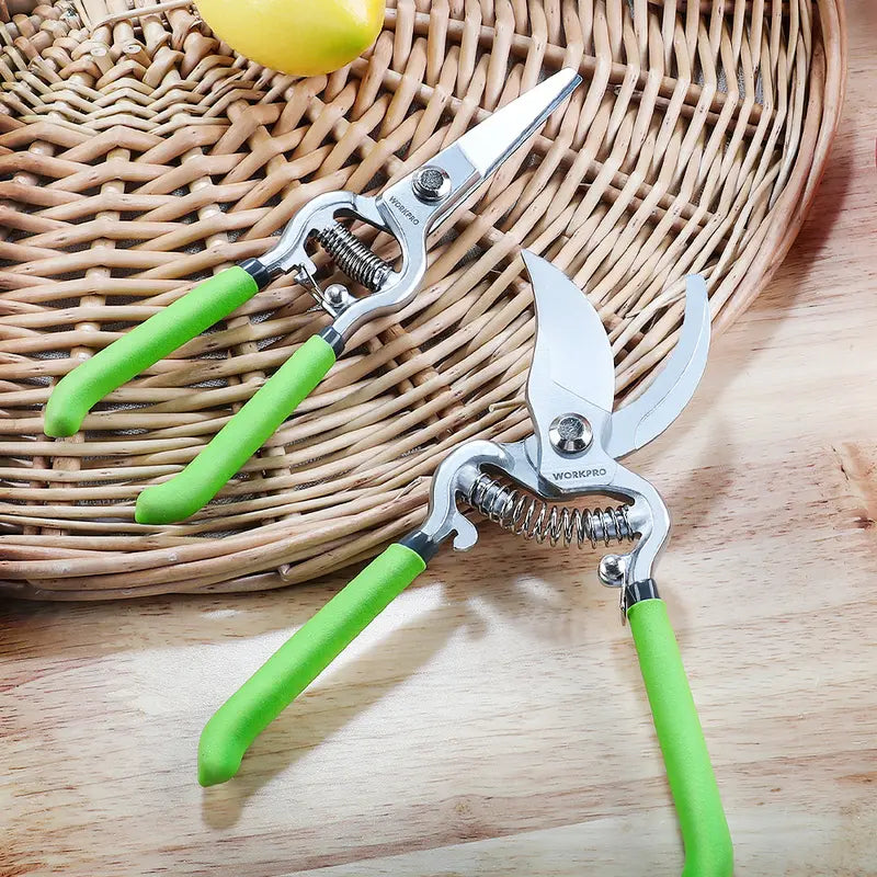 WORKPRO Dual-Purpose Pruning Shears Set – 8″ Bypass & Straight-Blade Hand Clippers