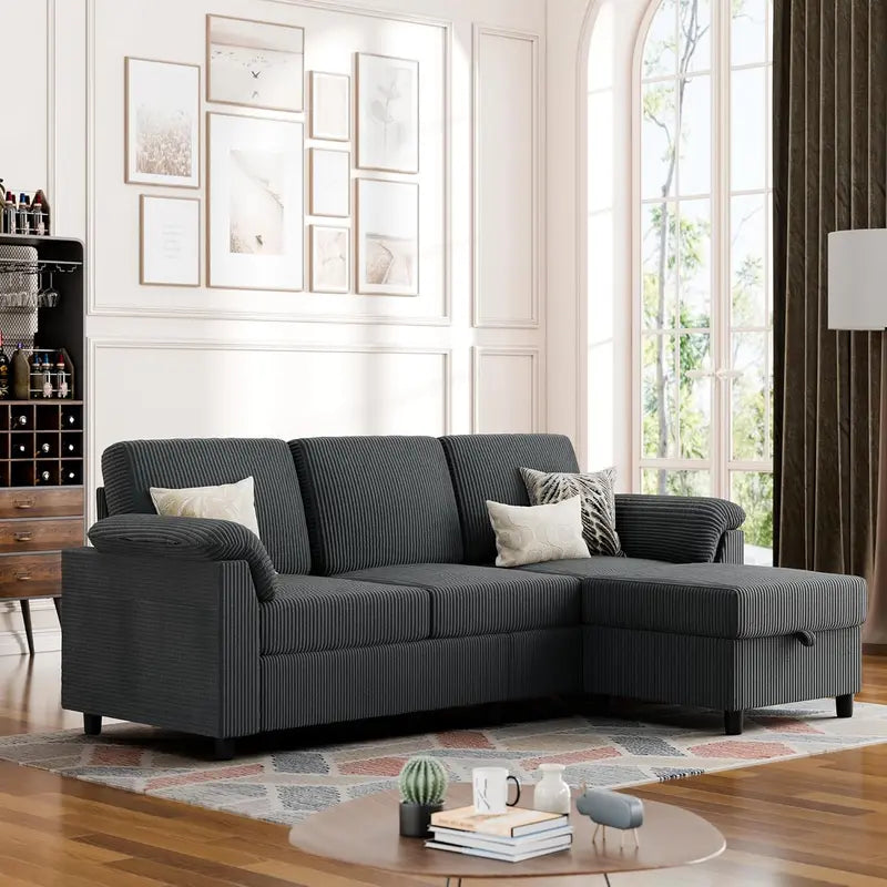 Vongrasig Mid-Century Modular L-Shaped Convertible Three-Seater Sofa