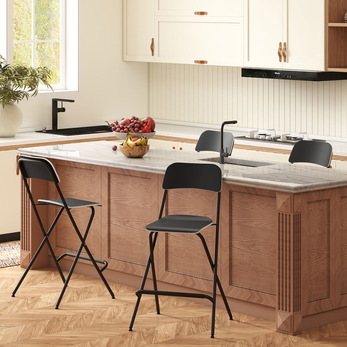 HOMCOM 2er-Set Barhocker, klappbare Barstühle mit Stahlrahmen, für Küche, Esszimmer, Schwarz
