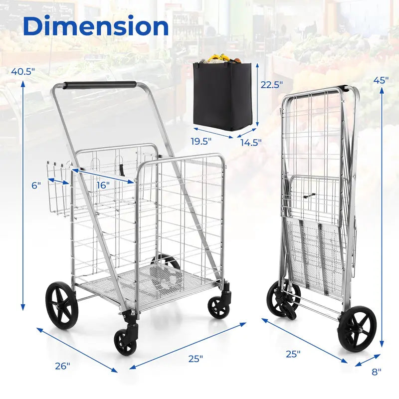 Waterproof Jumbo Folding Shopping Cart for Groceries – Upgraded Lightweight Design