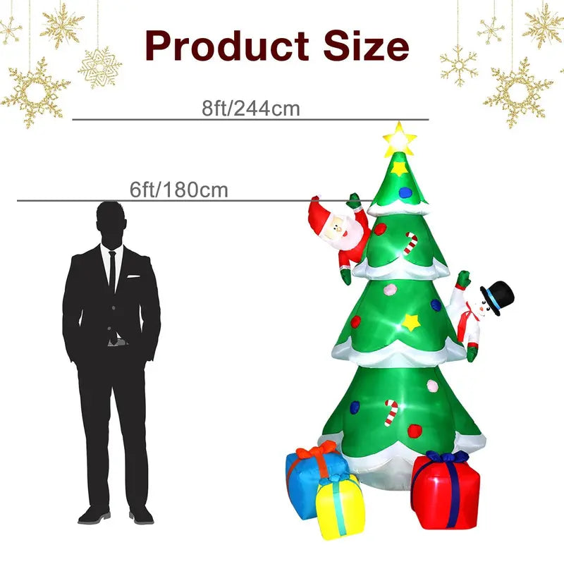 Ktaxon 8ft Inflatable LED Christmas Tree with Santa, Snowman & Gifts for Yard Decor