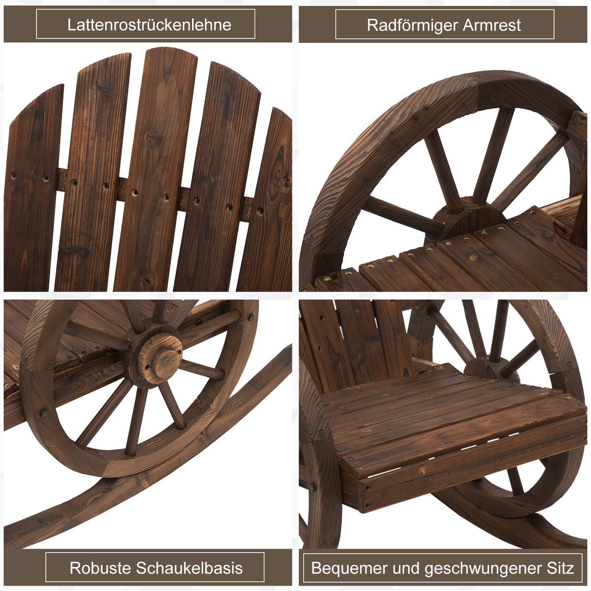 Outsunny Schaukelstuhl Rustikales Design Versiegeltes Massivholz  Wetterbeständig 68 cm x 88 cm x 92 cm