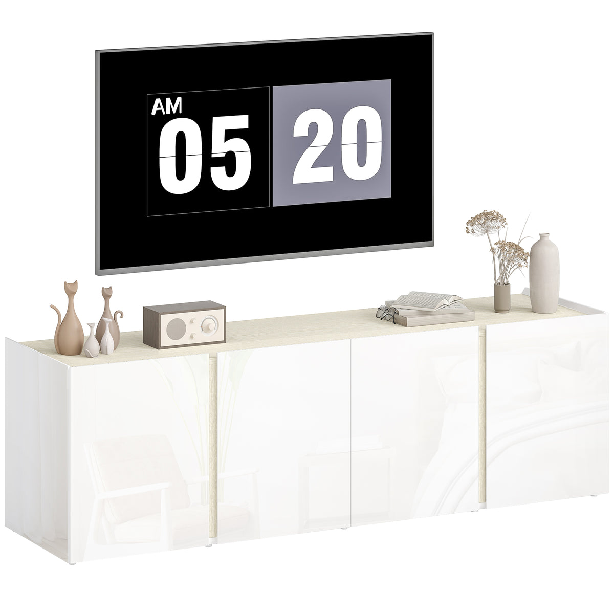 HOMCOM TV-Kommode für 65-Zoll-Fernseher, Fernseh-Schrank mit Soft-Close-Türen, anpassbare Regale, Kabellöcher, für Wohnzimmer, Weiß