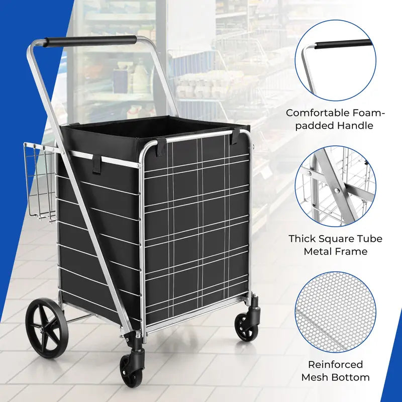 Waterproof Jumbo Folding Shopping Cart for Groceries – Upgraded Lightweight Design