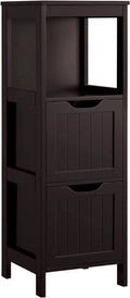 Yaheetech Freestanding Bathroom Floor Cabinet – Two-Drawer White Wooden Organizer with Side Rack & Shelf