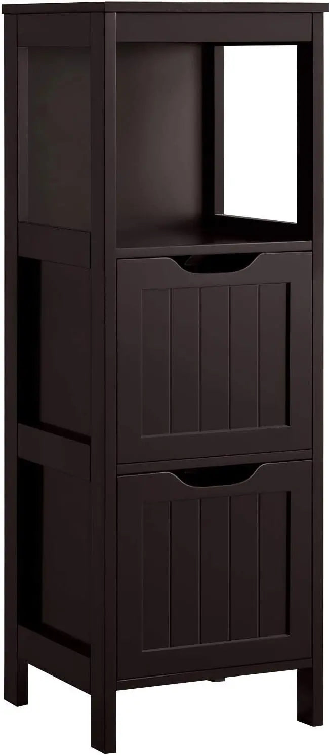 Yaheetech Freestanding Bathroom Floor Cabinet – Two-Drawer White Wooden Organizer with Side Rack & Shelf