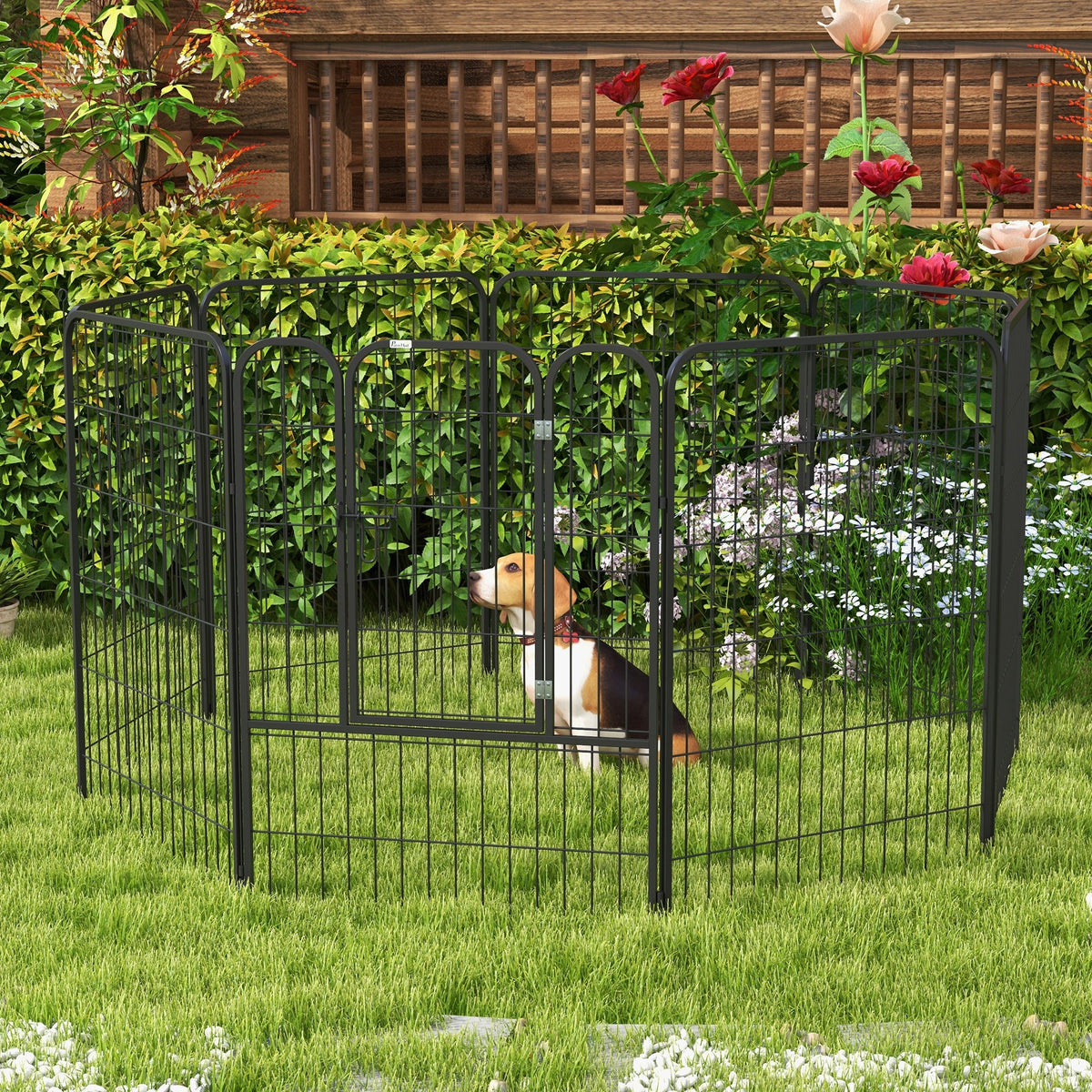 PawHut Welpenauslauf Freigehege Laufstall für Haustier Laufgitter Laufstall Hundegehege individuell gestaltbare Form mit Tür Metall 80 x 100 cm  Schwarz