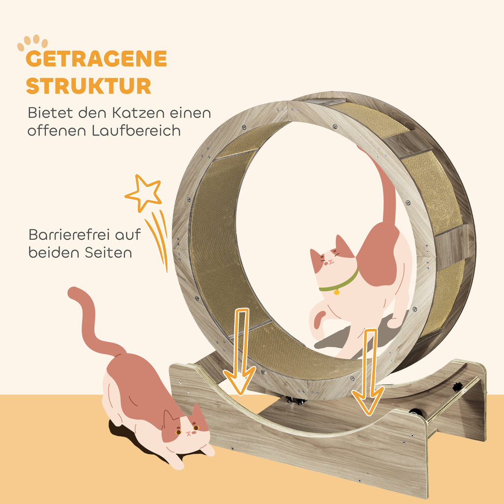 PawHut Katzenlaufrad, Laufrad für Katzen, 91 cm, mit Bremse, Kratzmatte, Katzenrad für gesunde Bewegung, Walnuss