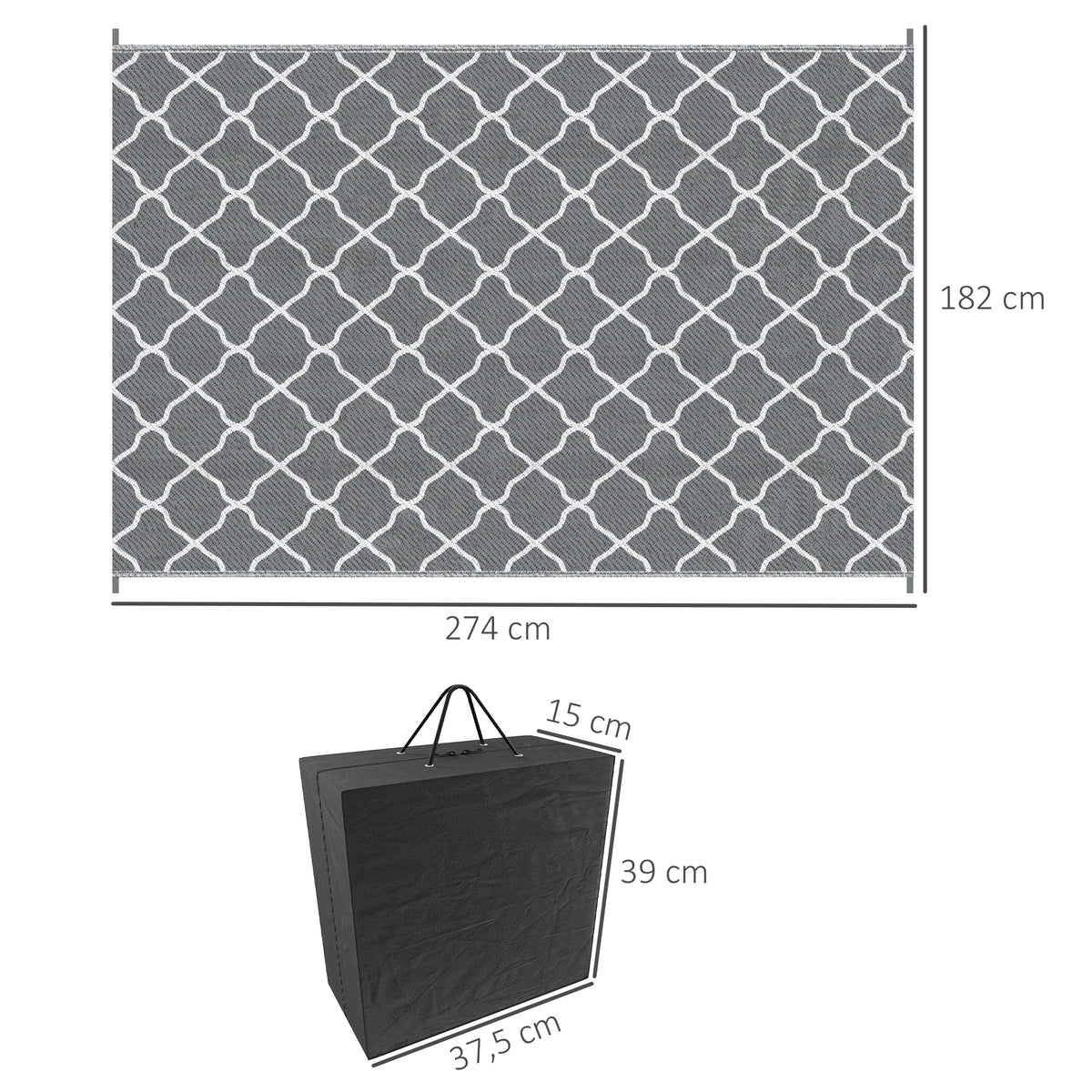 Outsunny Outdoor-Teppich, Wendbarer Teppich 2,74L x 1,82B m - Hochdichtes PP 310 g/m² Grau und Weiß