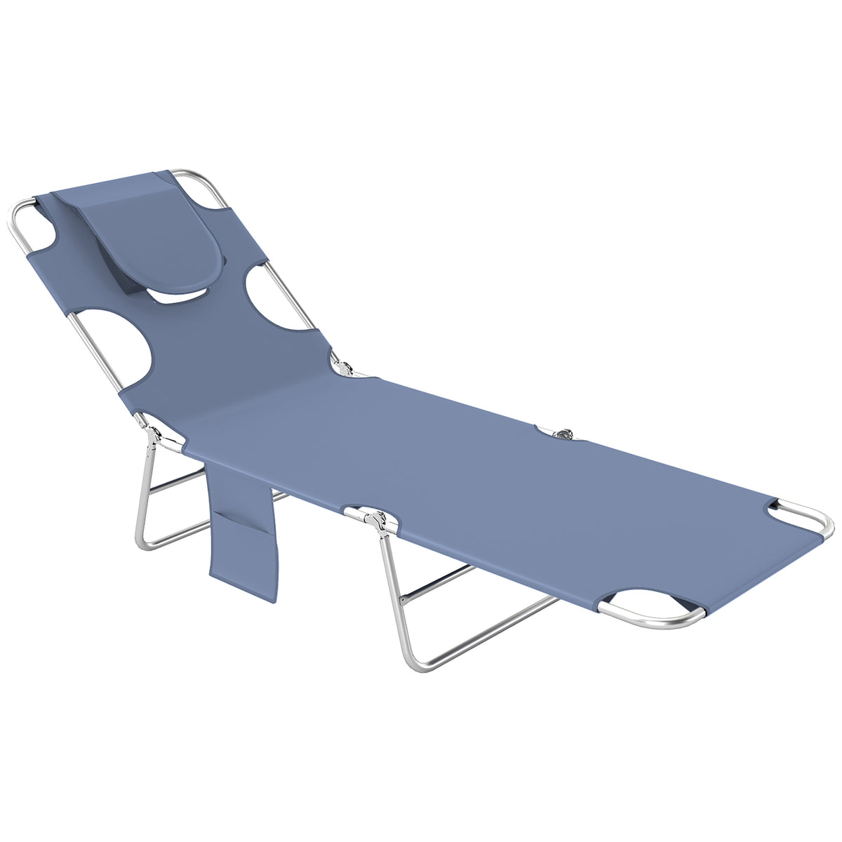 Outsunny Gartenliege, Liegestuhl mit gepolsterter Gesichtsöffnung, Massage-Liege für draußen, Seitentasche, Stoff, Metall, Grau