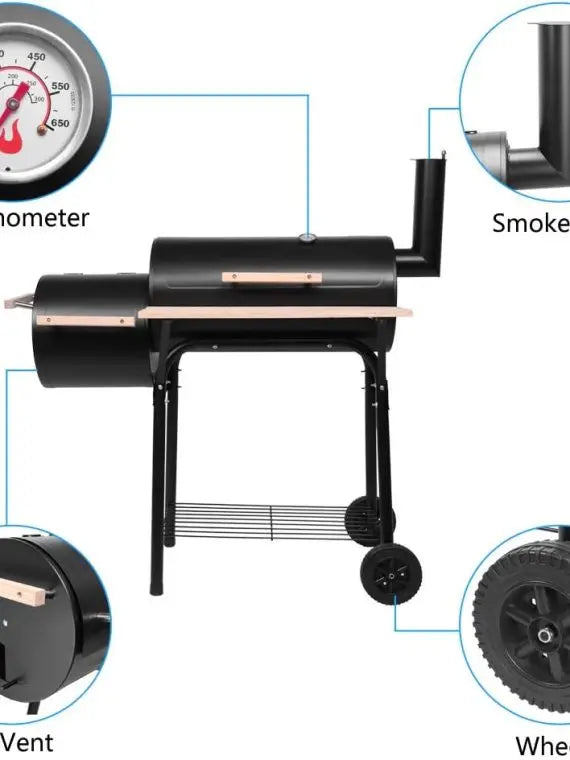 Heavy Duty Outdoor Charcoal Grill & Smoker with Thermometer & Wheels for Camping & Backyard – Double Greenhouse Design