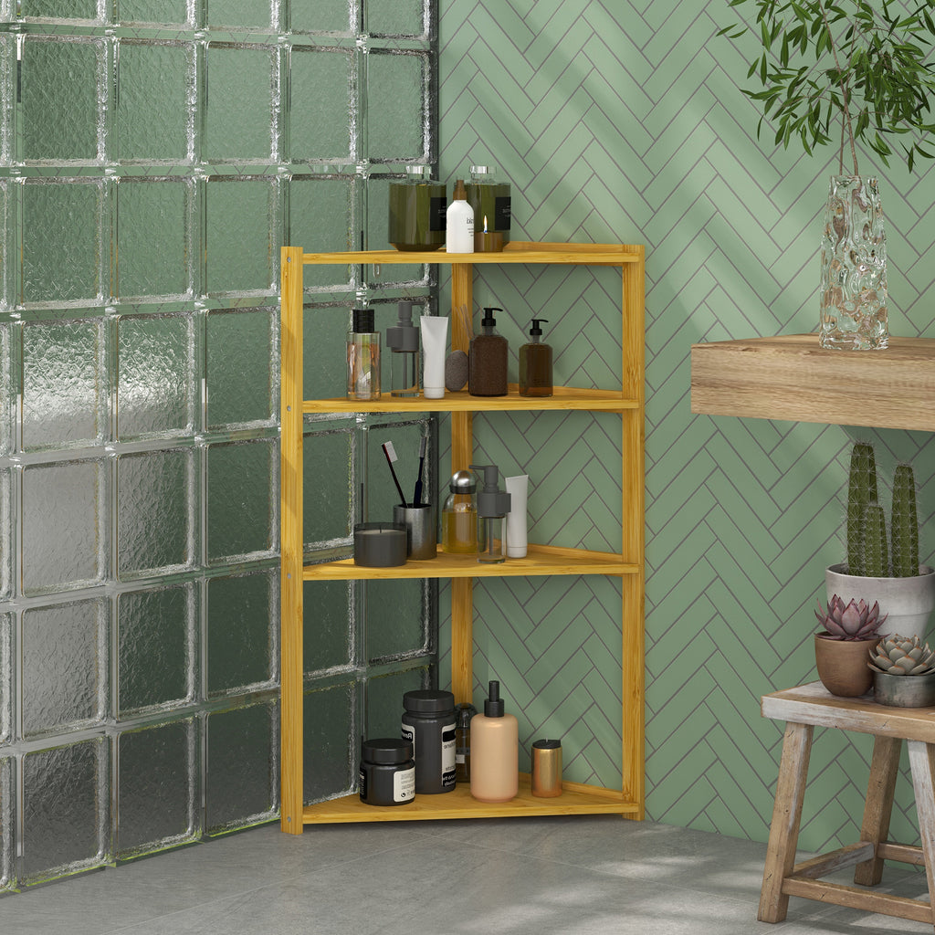 HOMCOM Möbel Bambus Eckregal mit 4 Ebenen auf Füßen - Badezimmerregal - dim. 37L x 34B x 79,5H cm