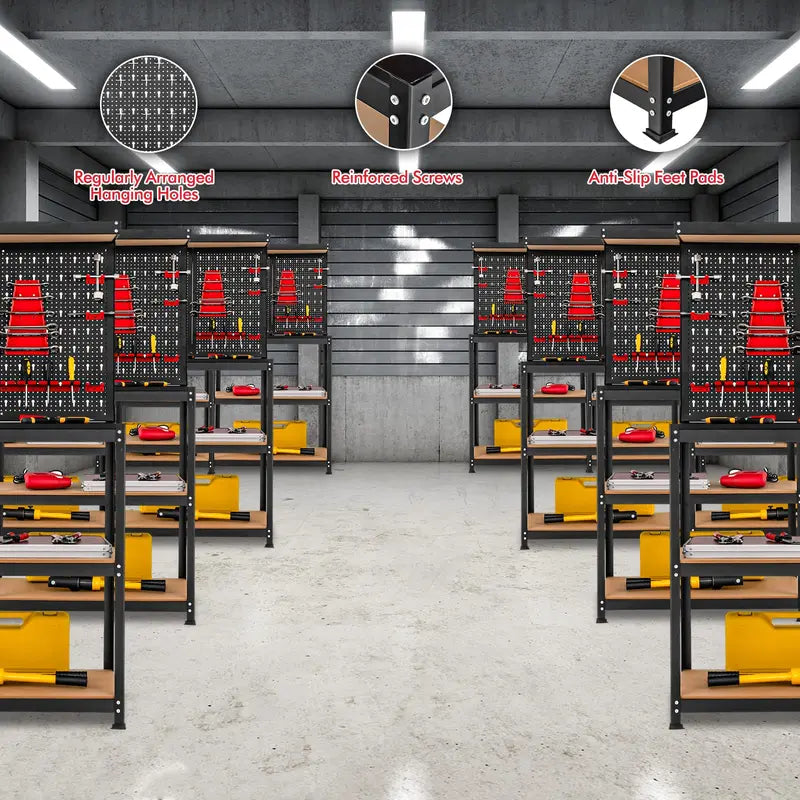 Heavy-Duty Steel Workbench with Pegboard – Tool Table Featuring 2 Open Shelves & 13 Accessories