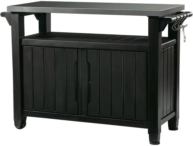Keter Unity XL Portable Outdoor Storage Table with Built-In Seating