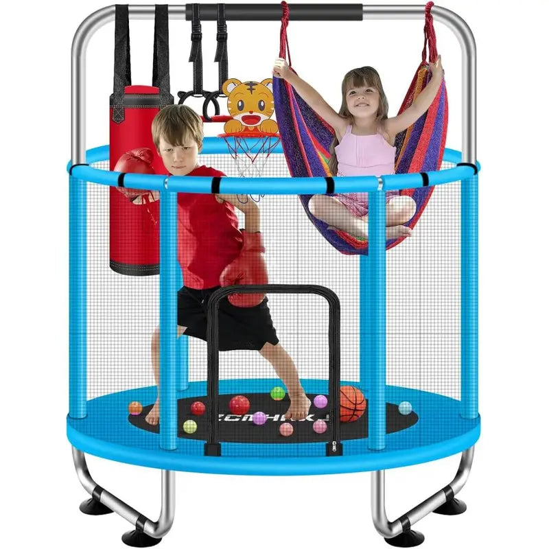 ZCMHAXJ Kids' Trampoline with Adjustable Gymnastics Bar & 7 Interactive Accessories