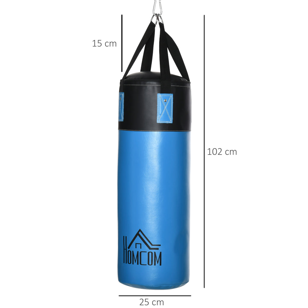 HOMCOM Boxsack-Set Box-Set mit Boxhandschuhen Gefüllt Boxset für Erwachsene Jugendlichen bis 100 KG Belastbar Ø25 x 102 cm Blau