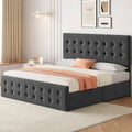 King Platform Bed Frame with Four Under-Bed Storage Drawers & Upholstered Headboard