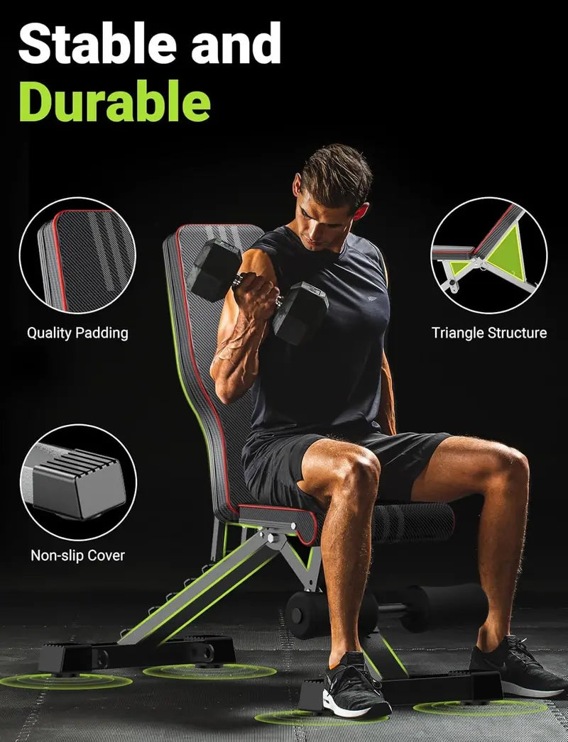 Yoleo Adjustable Folding Weight Bench for Home Gym Strength Training & Full-Body Workouts
