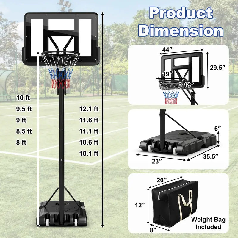 Height-Adjustable Portable Basketball Hoop – 5-Tier Outdoor Goal System (8–10 ft Range)