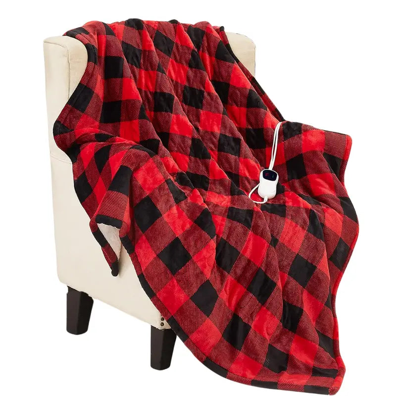 Heated Flannel Throw Blanket – 10 Heat Levels, 50″ x 60″, Checkered Pattern