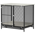 PawHut Hundebox mit gepolsterter Liegefläche, erhöhte Bodenwanne, verstellbare Füße, 80x55x71 cm, Eiche/Schwarz