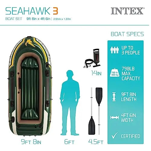 INTEX Seahawk 3 Inflatable Boat Set   790lb Weight Capacity