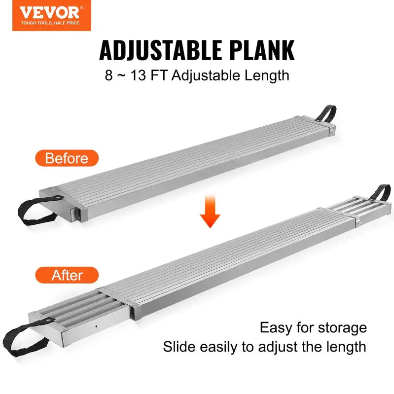 Vevor Adjustable Aluminum Scaffold Plank – Telescoping Work Platform (8–13 ft), 500 lb Load Rating, 12.5″ Wide