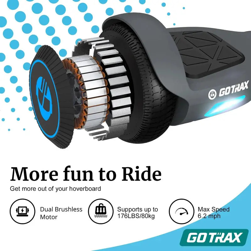 Gotrax EDGE Hoverboard, 6.5″ LED Wheels, Dual Motors, UL2272 Certified, 6.2mph, Self-Balancing, Black