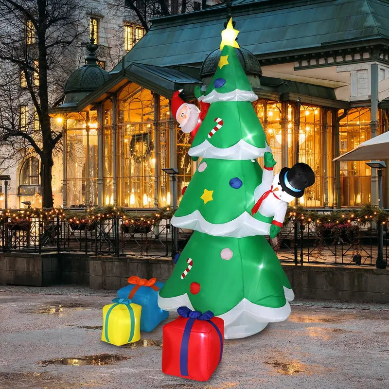 Ktaxon 8ft Inflatable LED Christmas Tree with Santa, Snowman & Gifts for Yard Decor