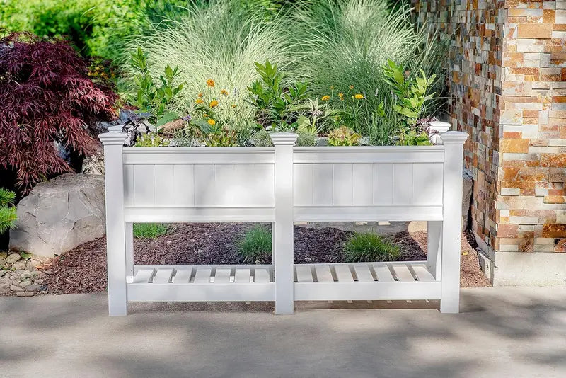 Vinyl Raised Planter with Extension Kit – 68.5-Inch Wide by 24-Inch Long Modular Growing System