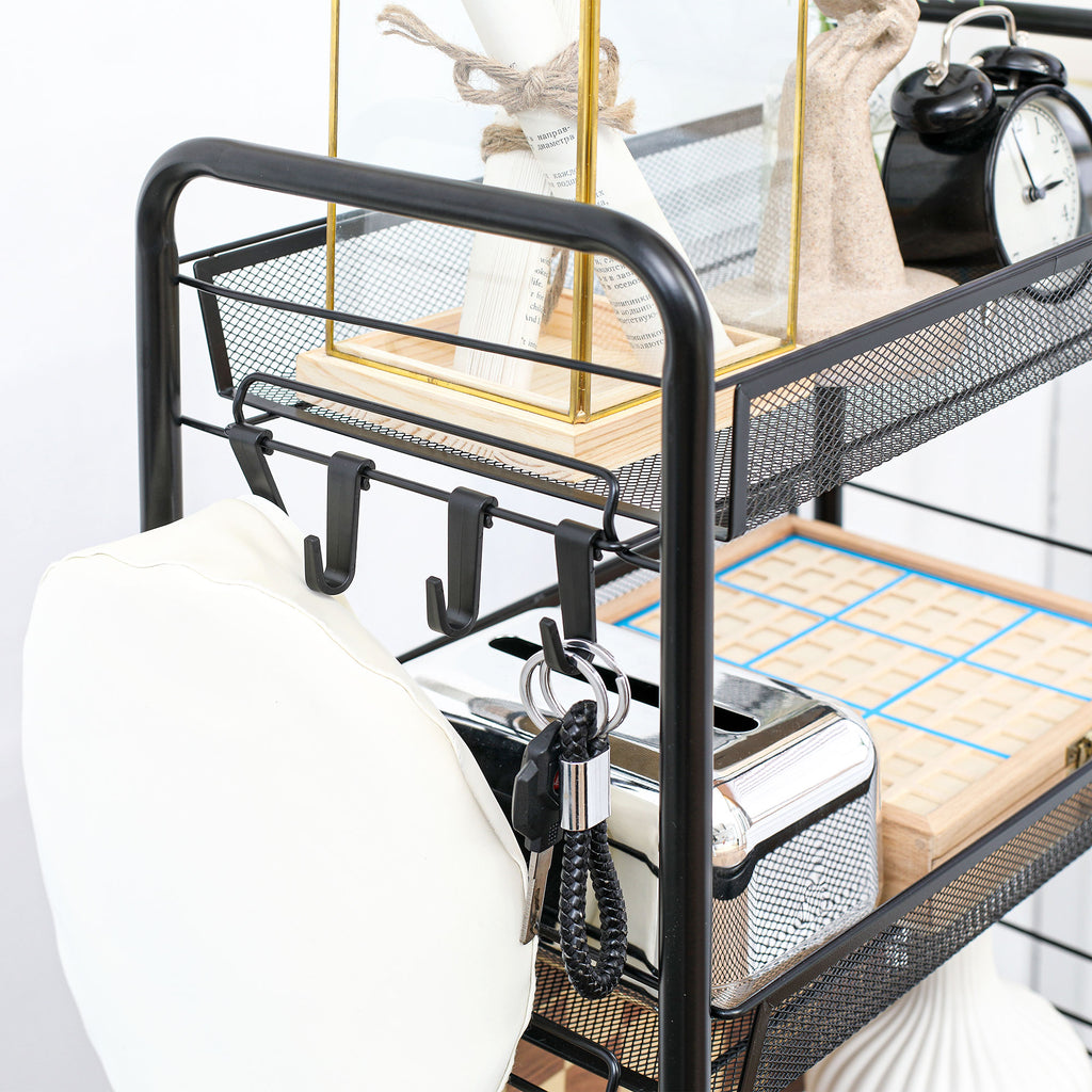HOMCOM Küchenwagen mit 5 Drahtkörben, 4 Haken, 4 Rollen, 2 Griffe, Stahl/Kunststoff, 45x26,5x106 cm, Weiß
