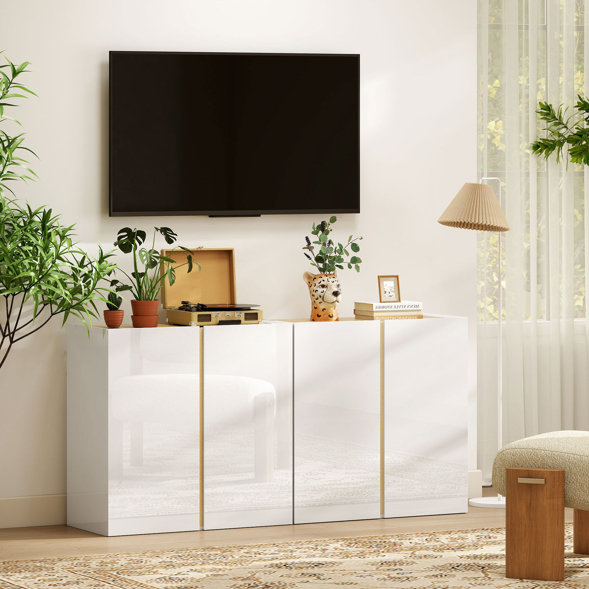HOMCOM Kommode, Sideboard mit Soft-Close-Türen, anpassbares Regal, für Wohnzimmer, Küche, Esszimmer, Weiß