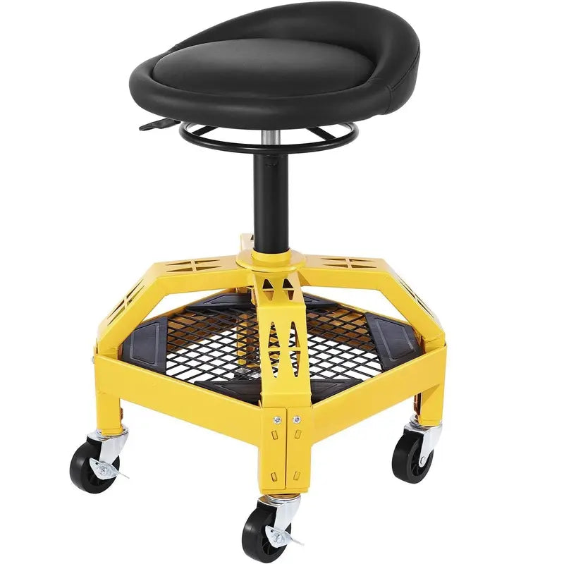 Heavy-Duty Rolling Mechanic Stool – Adjustable Height Garage Seat with 360° Swivel and Industrial-Grade Casters
