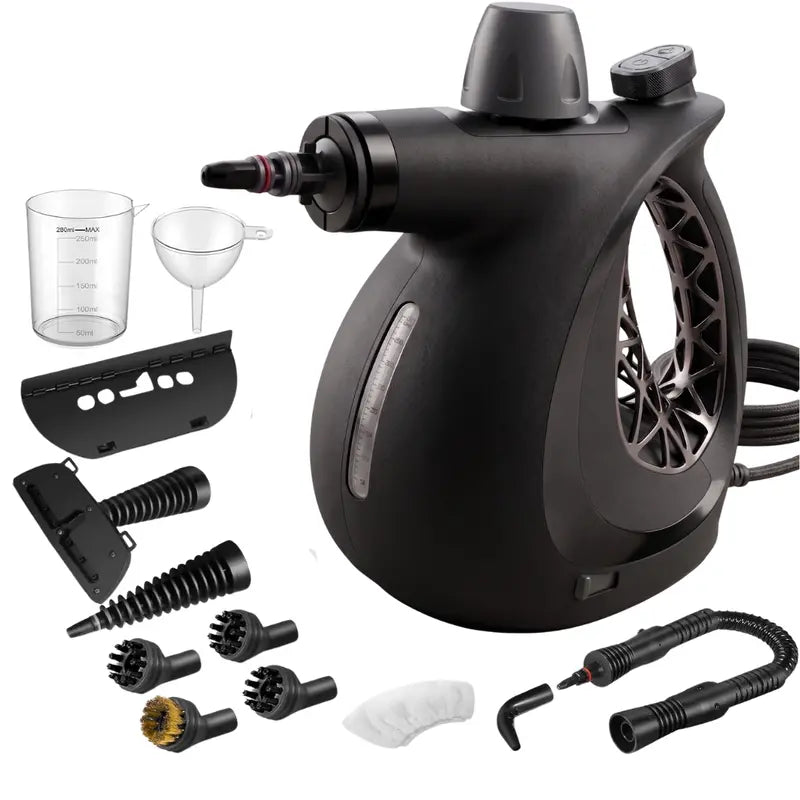 Handheld Steam Cleaner with Pressurized Steam Output and Versatile Multi-Tool Accessory Set