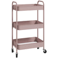 HOMCOM Küchenwagen mit 3 Ebenen, mit Griffen und 4 Rollen, aus Stahl, 45x30,6x79 cm, Rosa