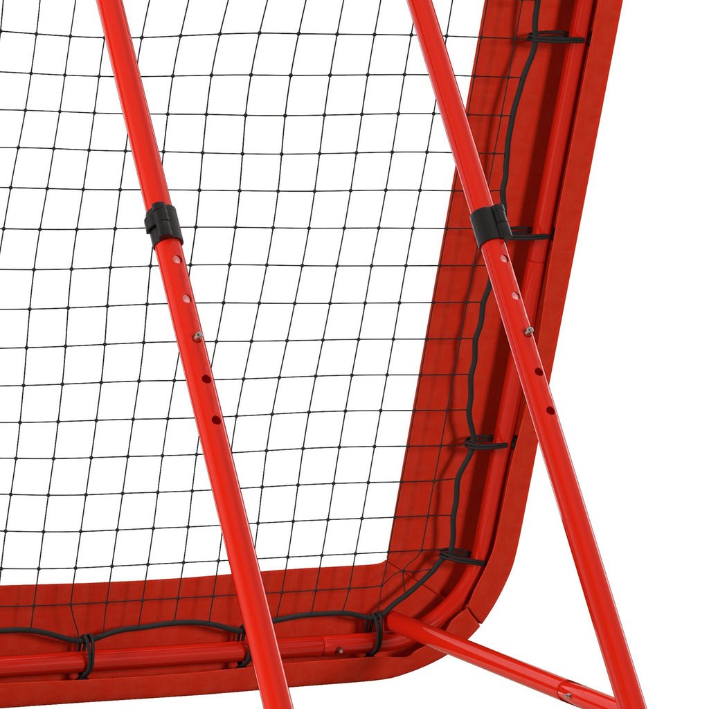 HOMCOM Fußball-Rückprallnetz, verstellbar, faltbar, Metallrahmen, Allwetter-PE-Netz, inkl. Heringe, Rot