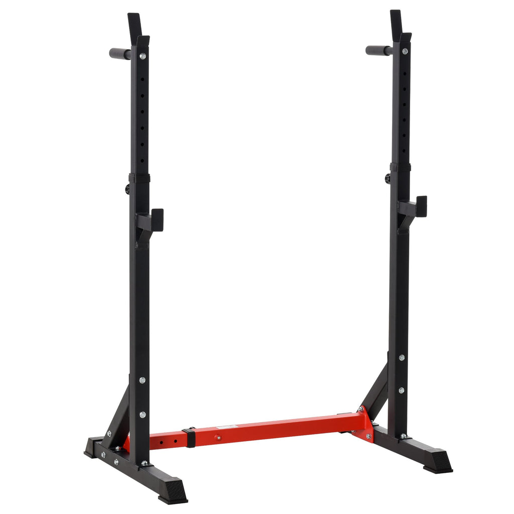 HOMCOM Langhantelständer, höhenverstellbar 77-122 cm, bis 150 kg, rutschfeste Gummifüße, Stahl, Rot+Schwarz