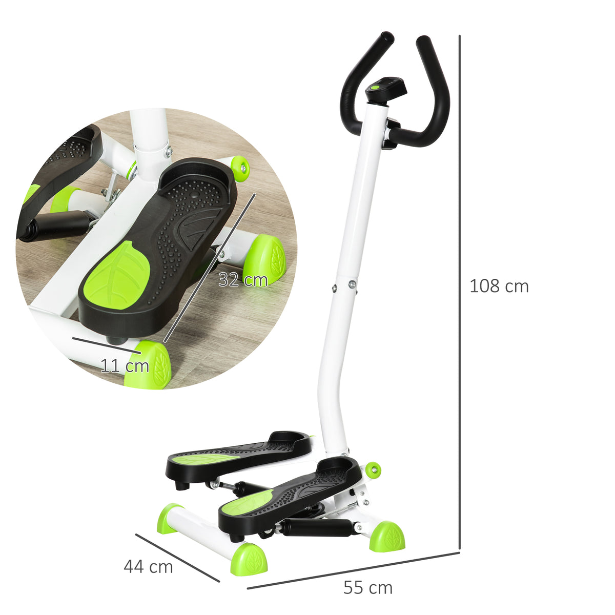 HOMCOM Stepper Fitnessgerät, LCD-Monitor, rutschfeste Pedale, Stahl und ABS, 55x44x108 cm, Grün+Schwarz