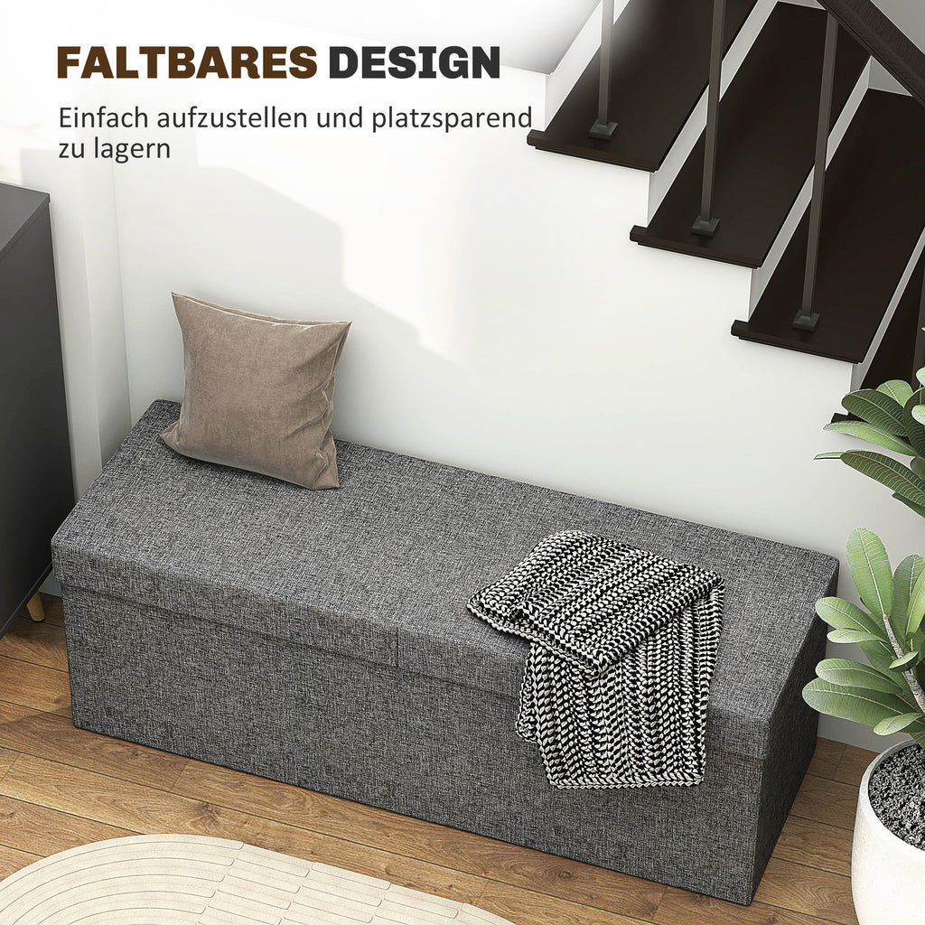 HOMCOM Fußhocker mit Stauraum, faltbares Design, weiche Polsterung, für Flur, Wohnzimmer, Schlafzimmer, Dunkelgrau