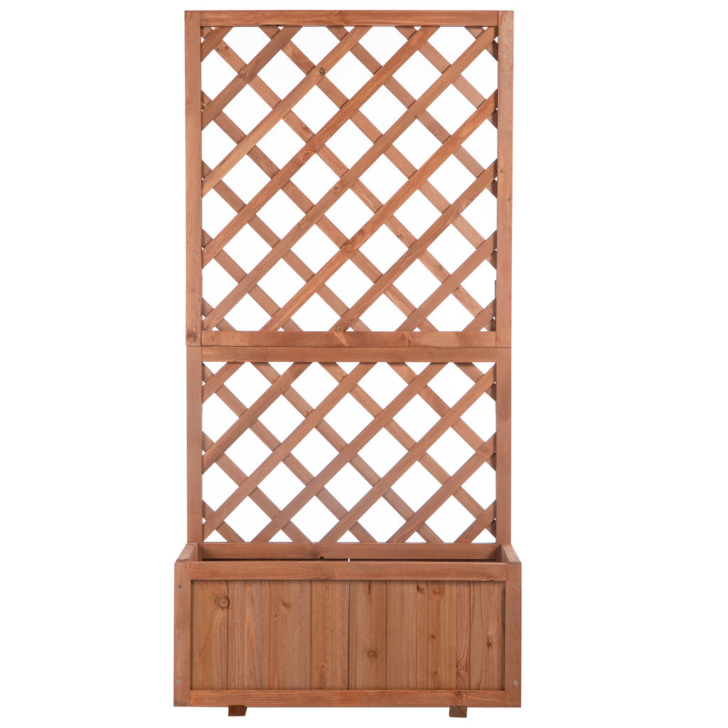 Outsunny Hochbeet Pflanzenkasten mit Rankgitter, Spalier Pflanzkübel, Blumenkasten Holz, 72,5x31,5x149,5cm für Garten Balkon Terasse, Blumenkübel für Kletterpflanzen, Blumen, Orange