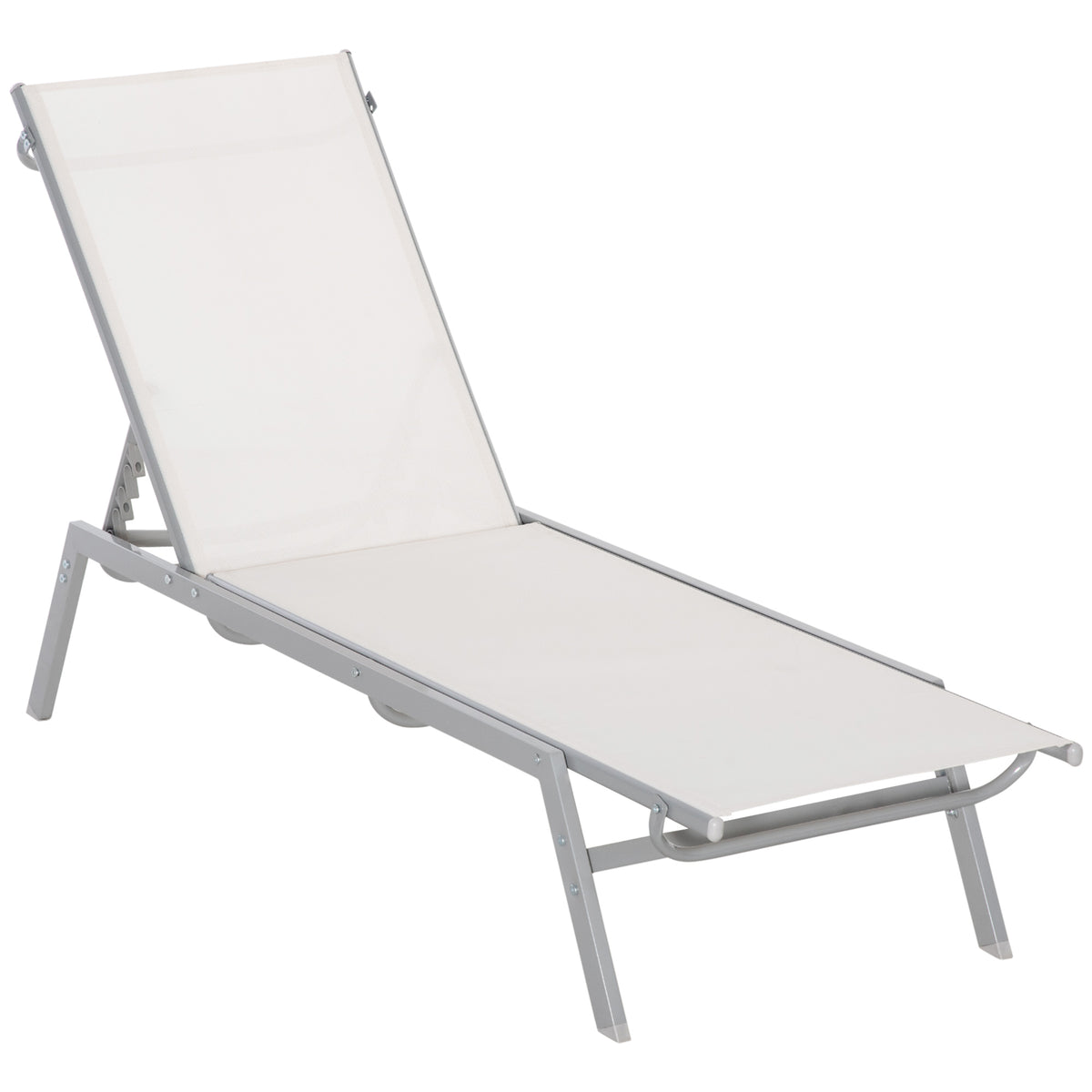 Outsunny Garten-Sonnenliege Relaxliege mit 5-stufige Rückenlehne aus Metall Cremeweiß 170 x 58 x 97 cm