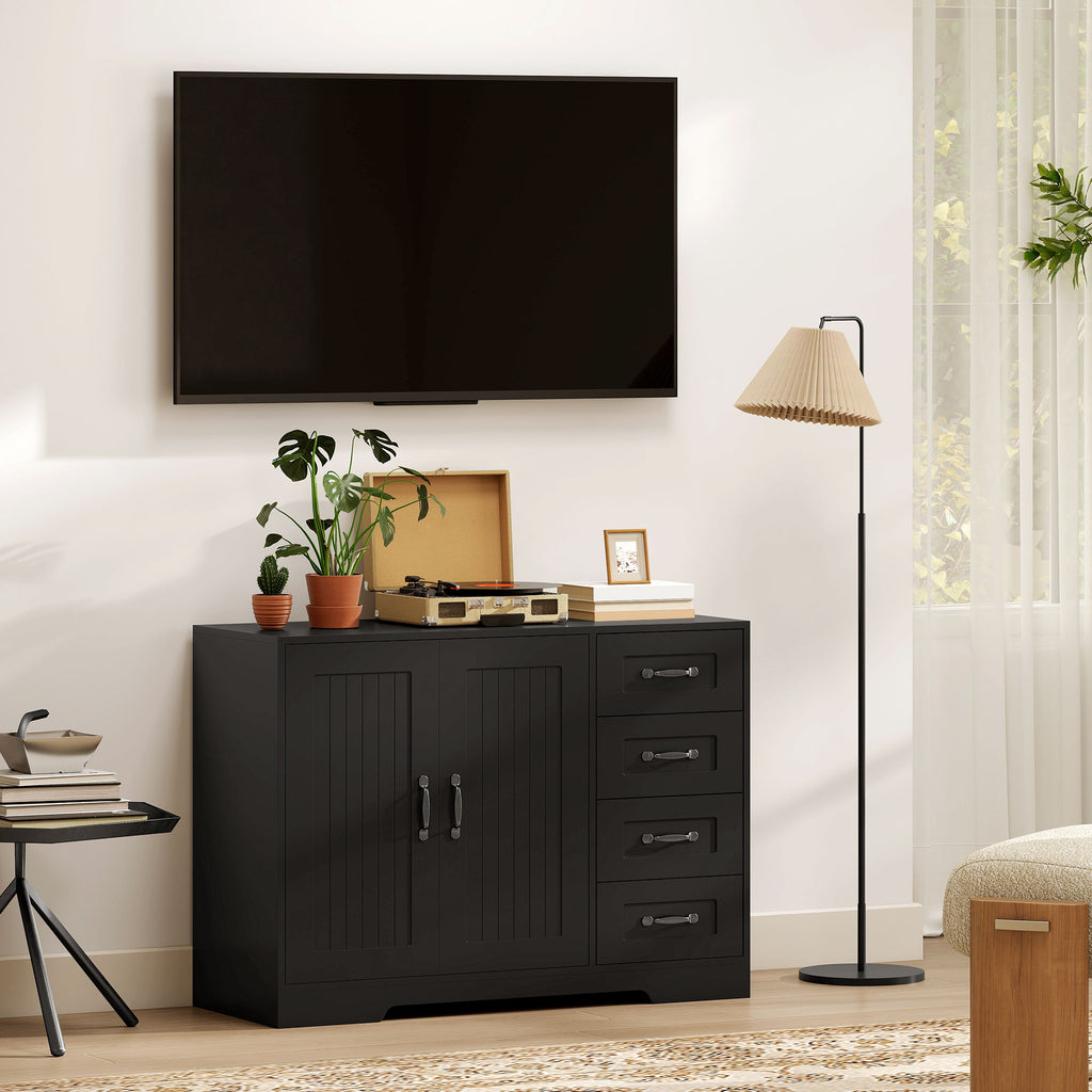 HOMCOM Sideboard, Kommode, moderner Stil, 4 Schubladen, 1 Schrank, 105 x 40 x 76 cm, Schwarz