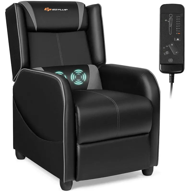 Racing-Style Massage Recliner Chair with PU Leather Upholstery and Extendable Footrest